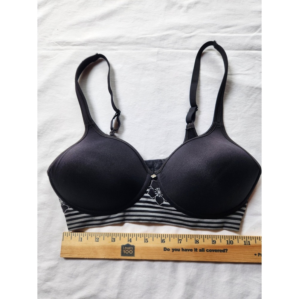 Breezies Black Floral Striped Wireless T-Shirt Bra 36B A399081‎